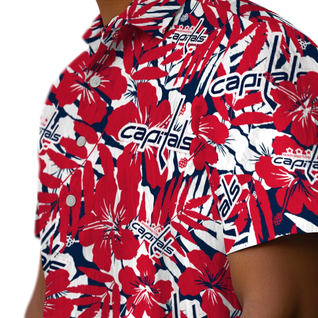 Washington Capitals Hawaiian Shirt - Hibiscus Overlay washington capitals hibiscus overlay hawaiian shirts trendy