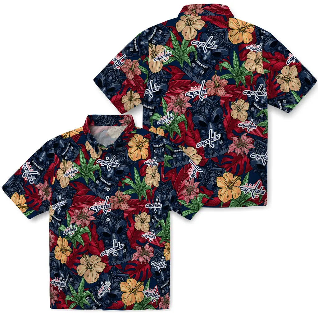 Washington Capitals Hawaiian Shirt - Hibiscus Tiki Jungle washington capitals tiki jungle blue hawaiian shirts high quality