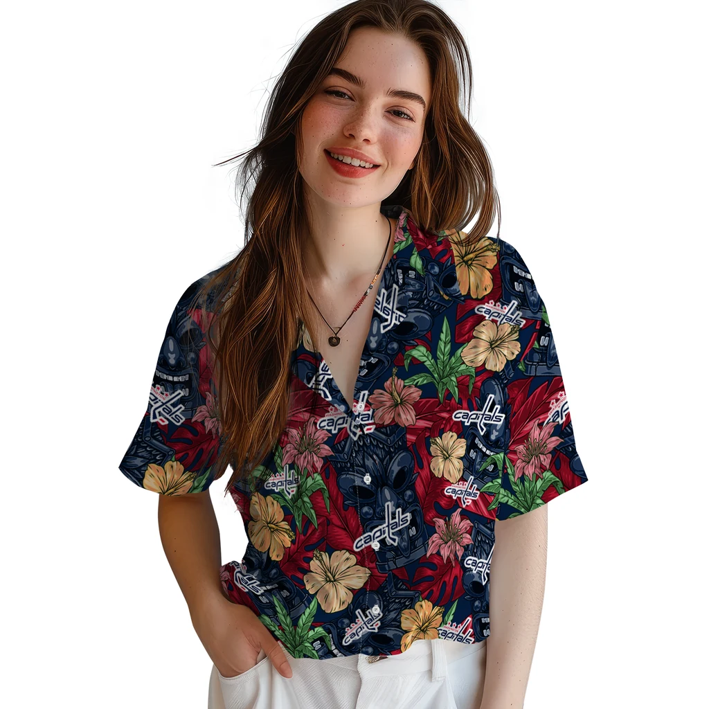 Washington Capitals Hawaiian Shirt - Hibiscus Tiki Jungle washington capitals tiki jungle blue hawaiian shirts latest model
