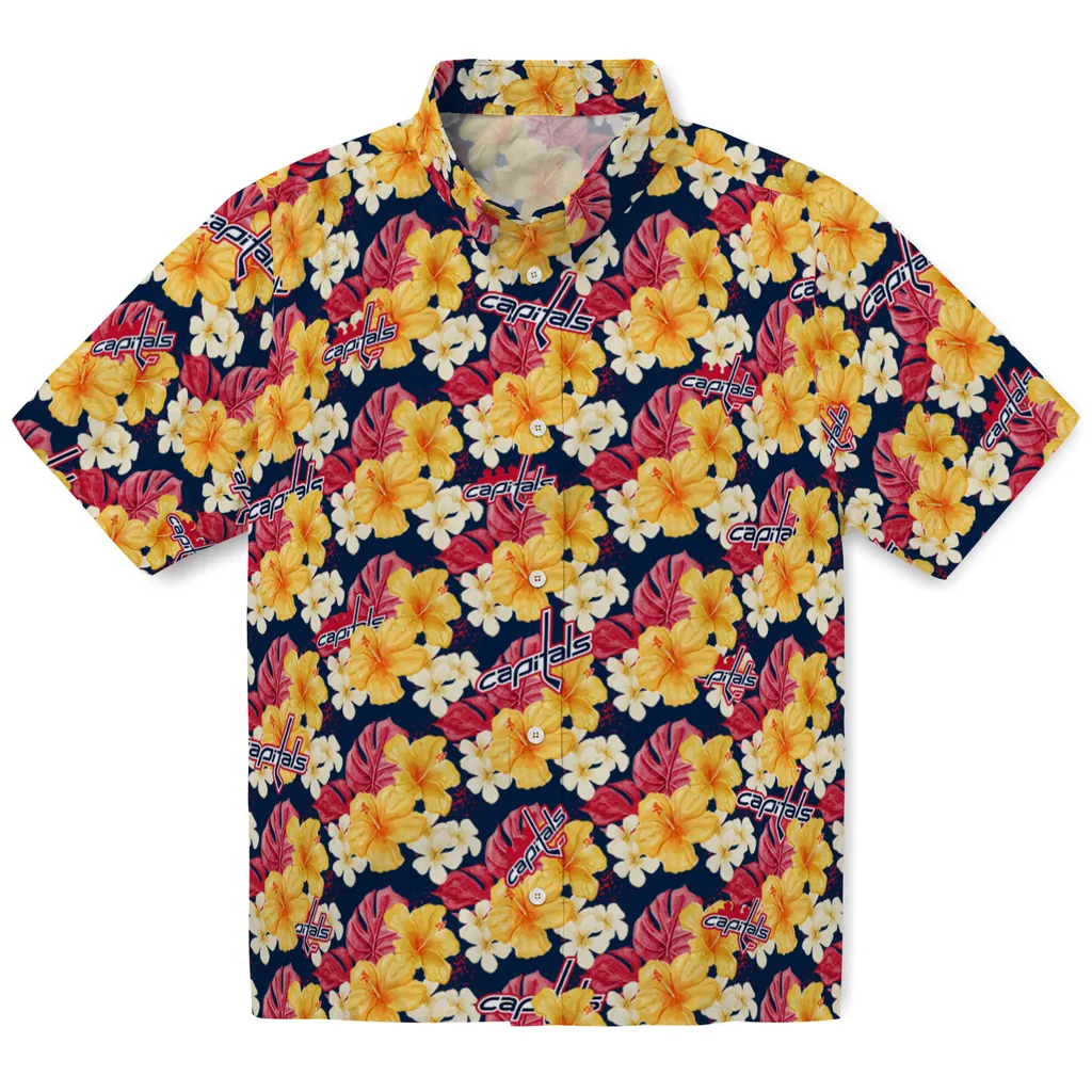Washington Capitals Hawaiian Shirt - Hibiscus Tropics washington capitals hibiscus tropics blue yellow hawaiian shirts best selling