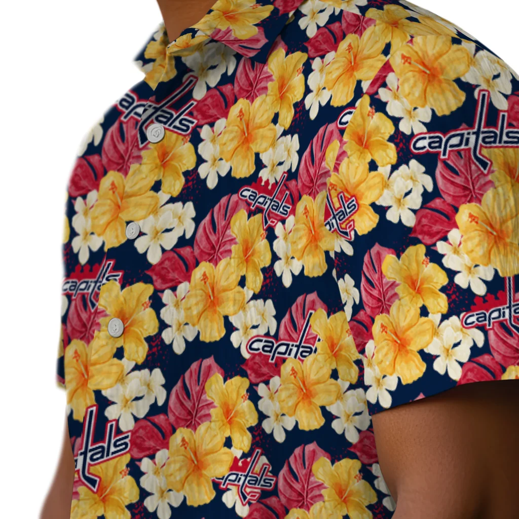 Washington Capitals Hawaiian Shirt - Hibiscus Tropics washington capitals hibiscus tropics blue yellow hawaiian shirts trendy