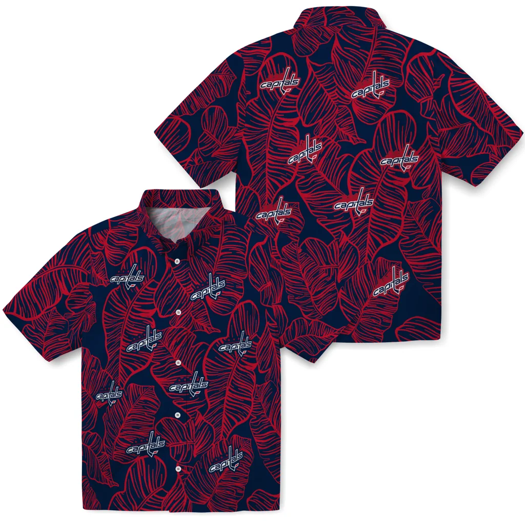 Washington Capitals Hawaiian Shirt - Leaf Outline washington capitals leaf outline blue hawaiian shirts high quality