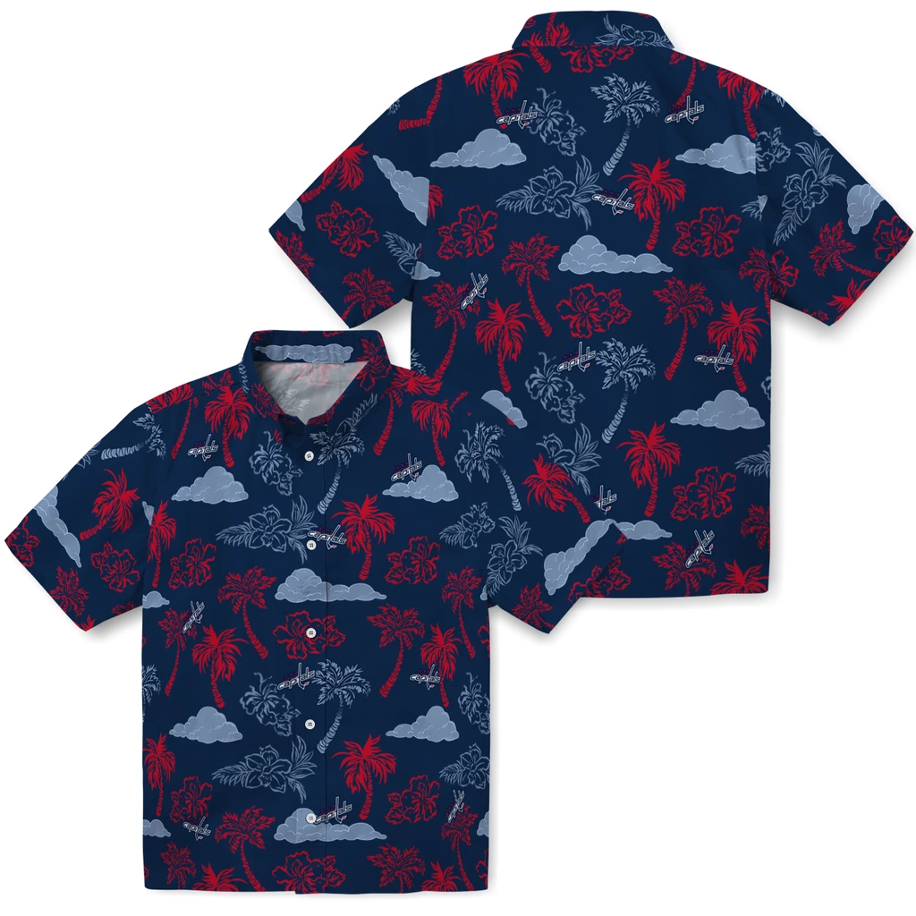 Washington Capitals Hawaiian Shirt - Palm And Clouds washington capitals palm and clouds blue hawaiian shirts high quality