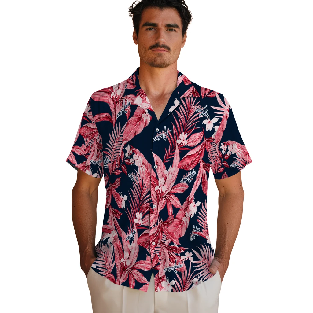 Washington Capitals Hawaiian Shirt - Palm Leaves washington capitals palm leaves blue hawaiian shirts fashion forward