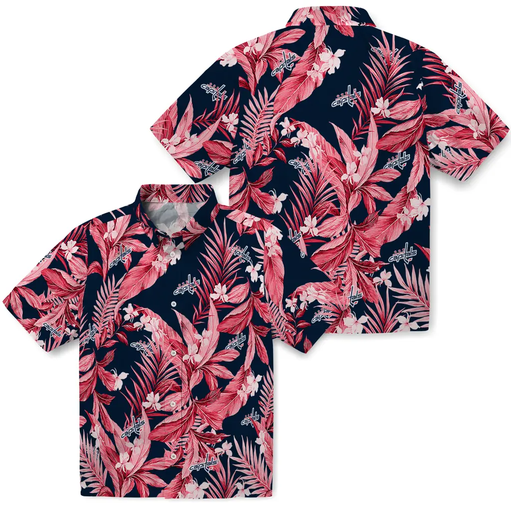 Washington Capitals Hawaiian Shirt - Palm Leaves washington capitals palm leaves blue hawaiian shirts high quality
