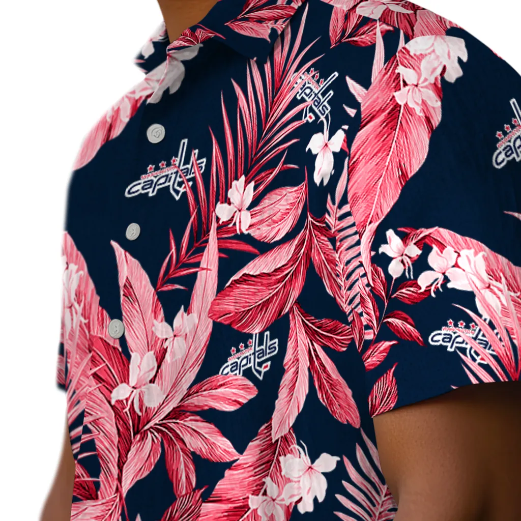 Washington Capitals Hawaiian Shirt - Palm Leaves washington capitals palm leaves blue hawaiian shirts trendy