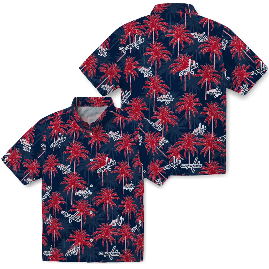 Washington Capitals Hawaiian Shirt - Palm Tree Motif washington capitals palm grove blue hawaiian shirts high quality