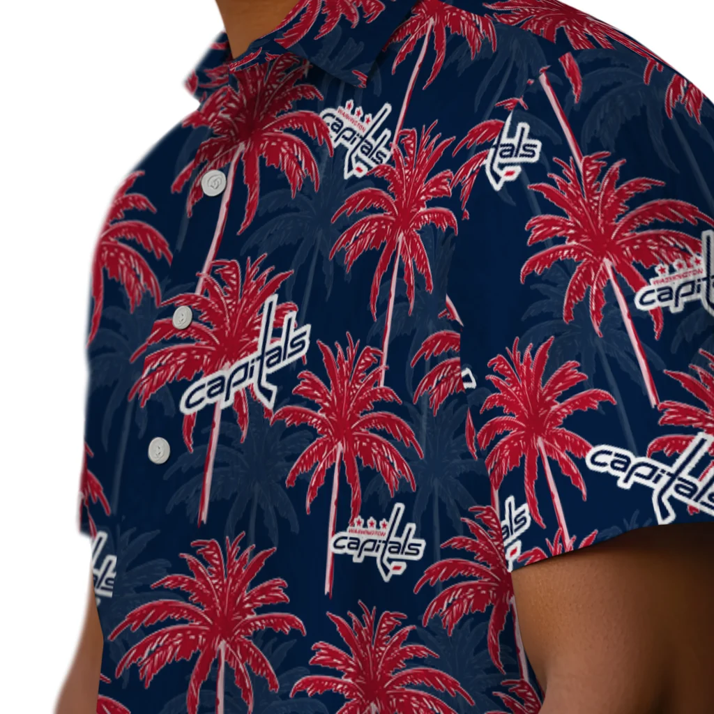 Washington Capitals Hawaiian Shirt - Palm Tree Motif washington capitals palm grove blue hawaiian shirts trendy