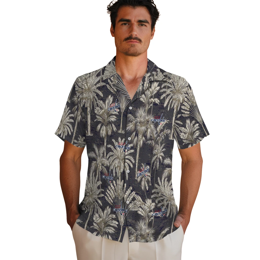 Washington Capitals Hawaiian Shirt - Vintage Palm Tree washington capitals palm shadows blue hawaiian shirts fashion forward