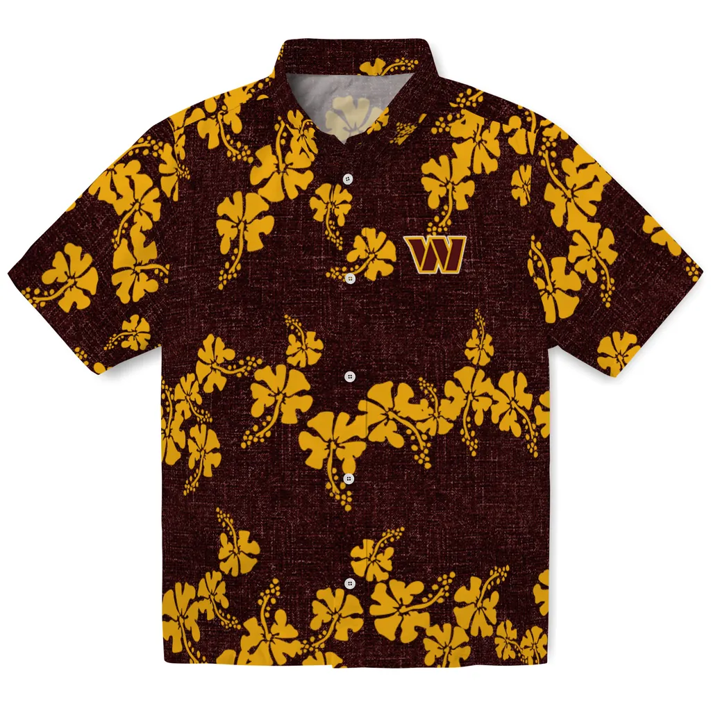 Washington Commanders Hawaiian Shirt - 50th State Flower washington commanders hibiscus petals burgundy hawaiian shirts best selling