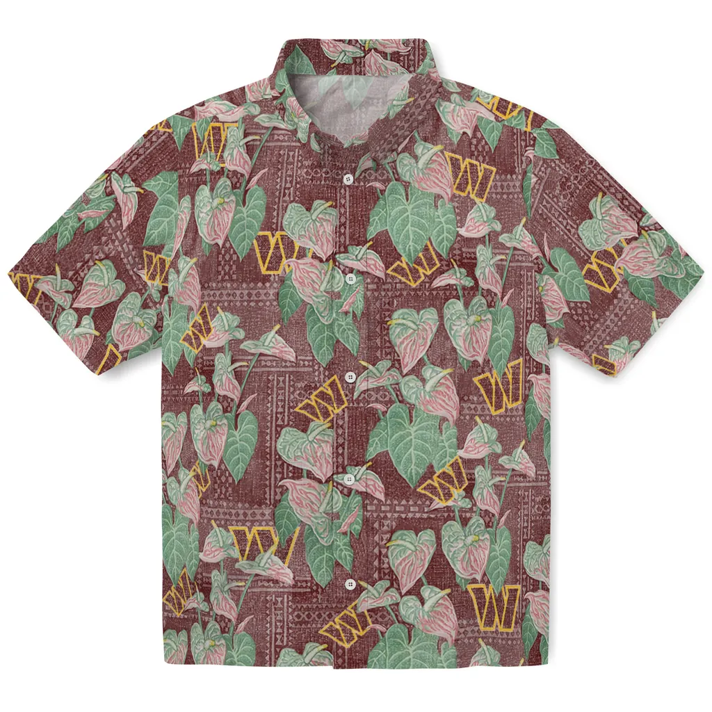 Washington Commanders Hawaiian Shirt - Anthurium Overlay washington commanders anthurium overlay burgundy hawaiian shirts best selling