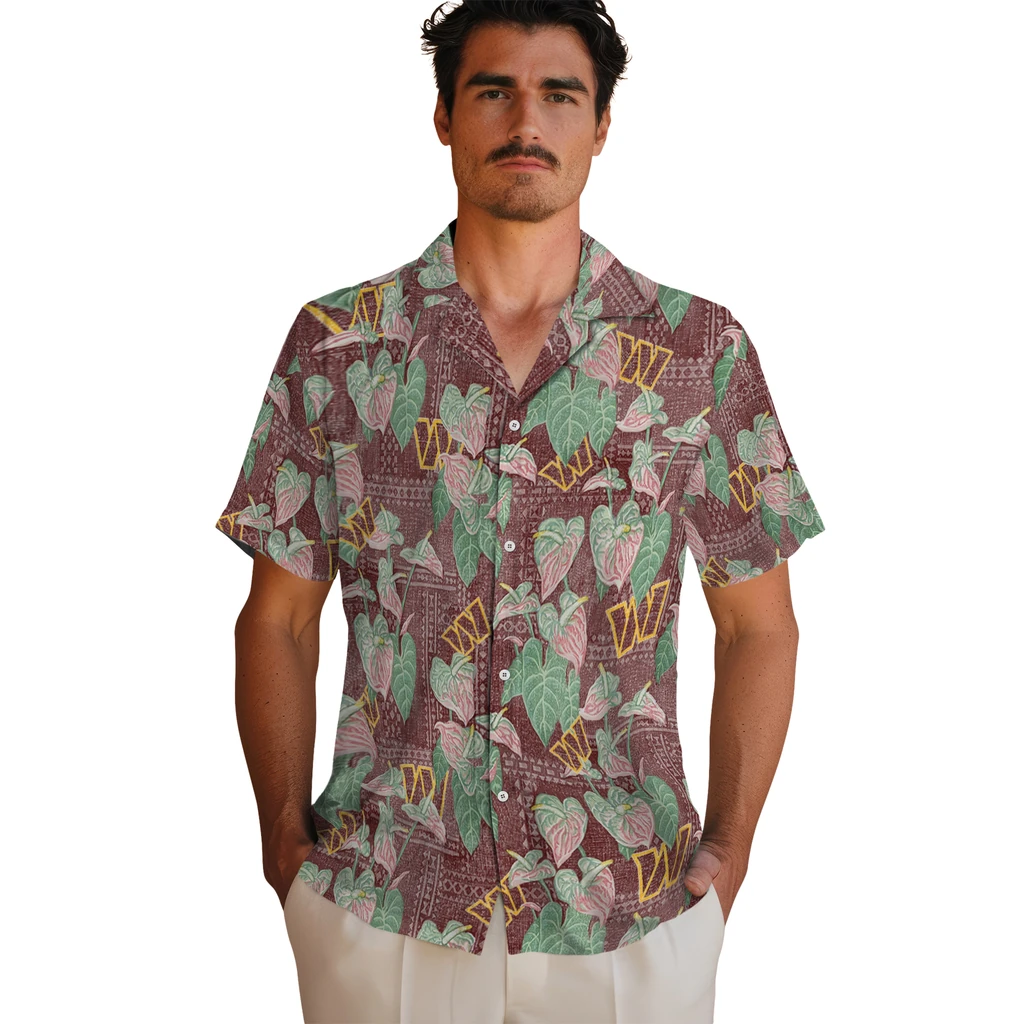 Washington Commanders Hawaiian Shirt - Anthurium Overlay washington commanders anthurium overlay burgundy hawaiian shirts fashion forward