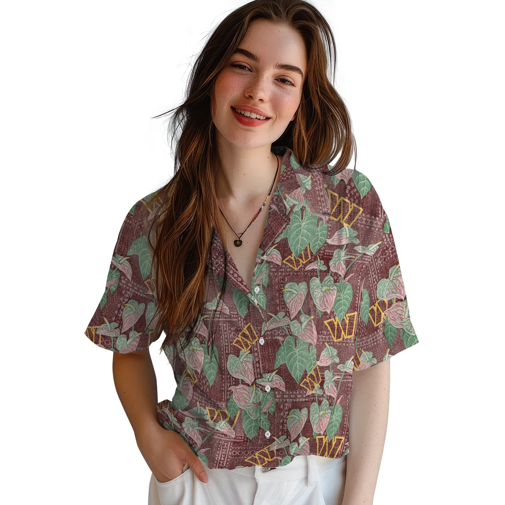Washington Commanders Hawaiian Shirt - Anthurium Overlay washington commanders anthurium overlay burgundy hawaiian shirts latest model
