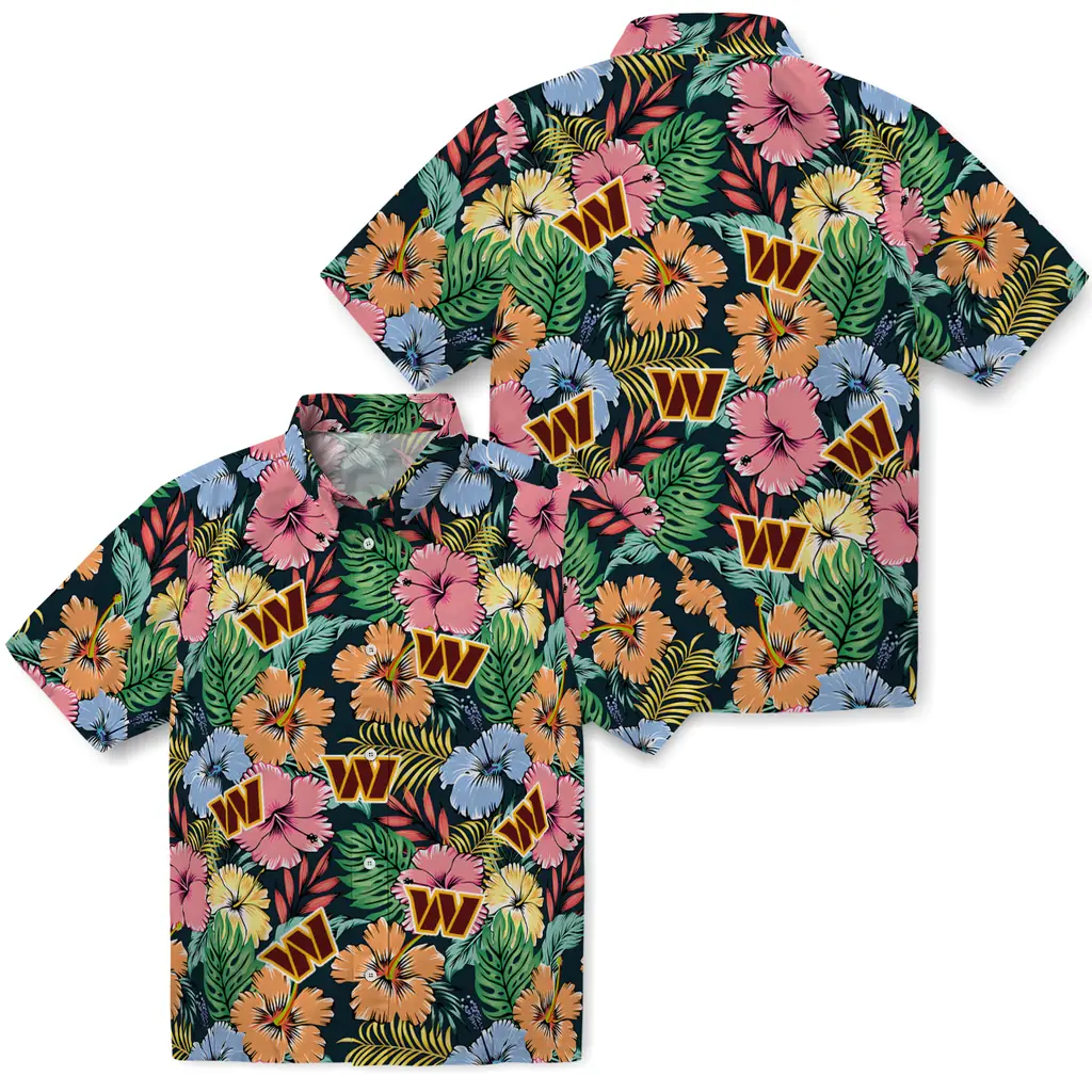 Washington Commanders Hawaiian Shirt - Brilliant Hibiscus Garden washington commanders brilliant hibiscus garden hawaiian shirts high quality