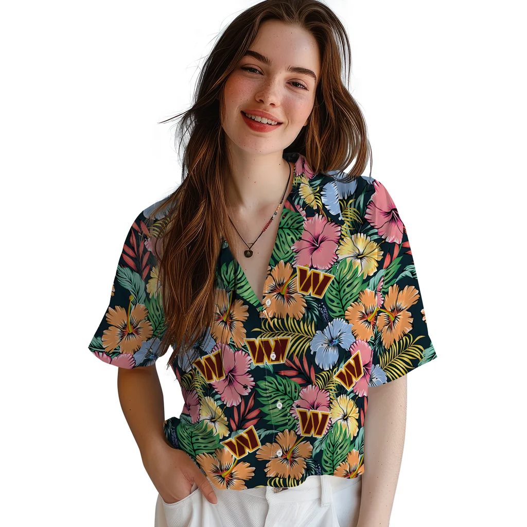 Washington Commanders Hawaiian Shirt - Brilliant Hibiscus Garden washington commanders brilliant hibiscus garden hawaiian shirts latest model