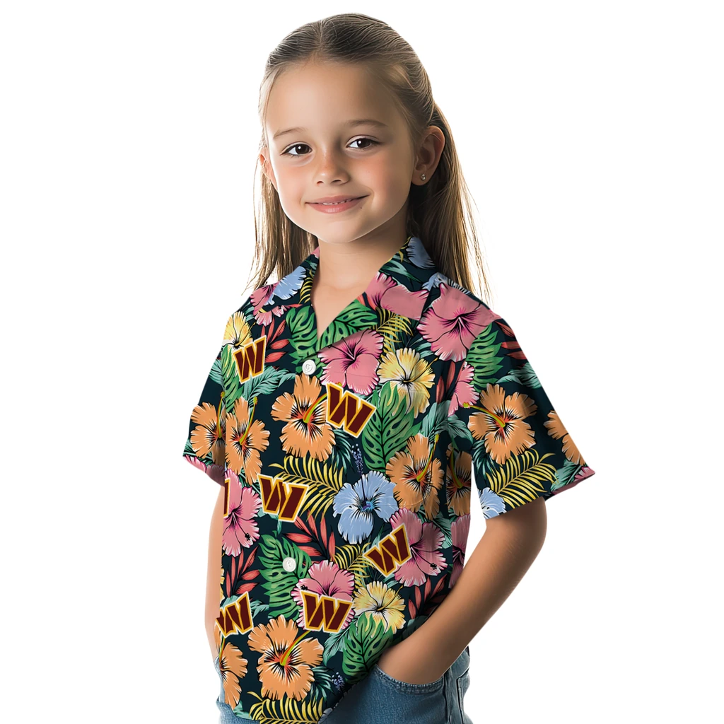 Washington Commanders Hawaiian Shirt - Brilliant Hibiscus Garden washington commanders brilliant hibiscus garden hawaiian shirts premium grade
