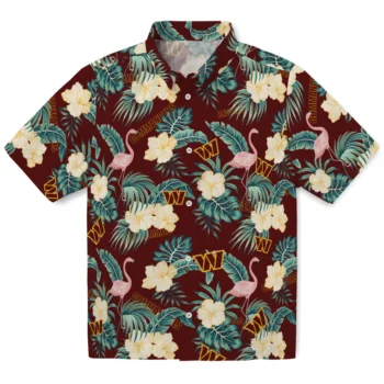 washington commanders flamingo palms burgundy hawaiian shirts best selling