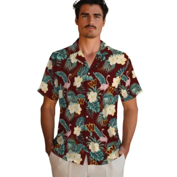 washington commanders flamingo palms burgundy hawaiian shirts fashion forward