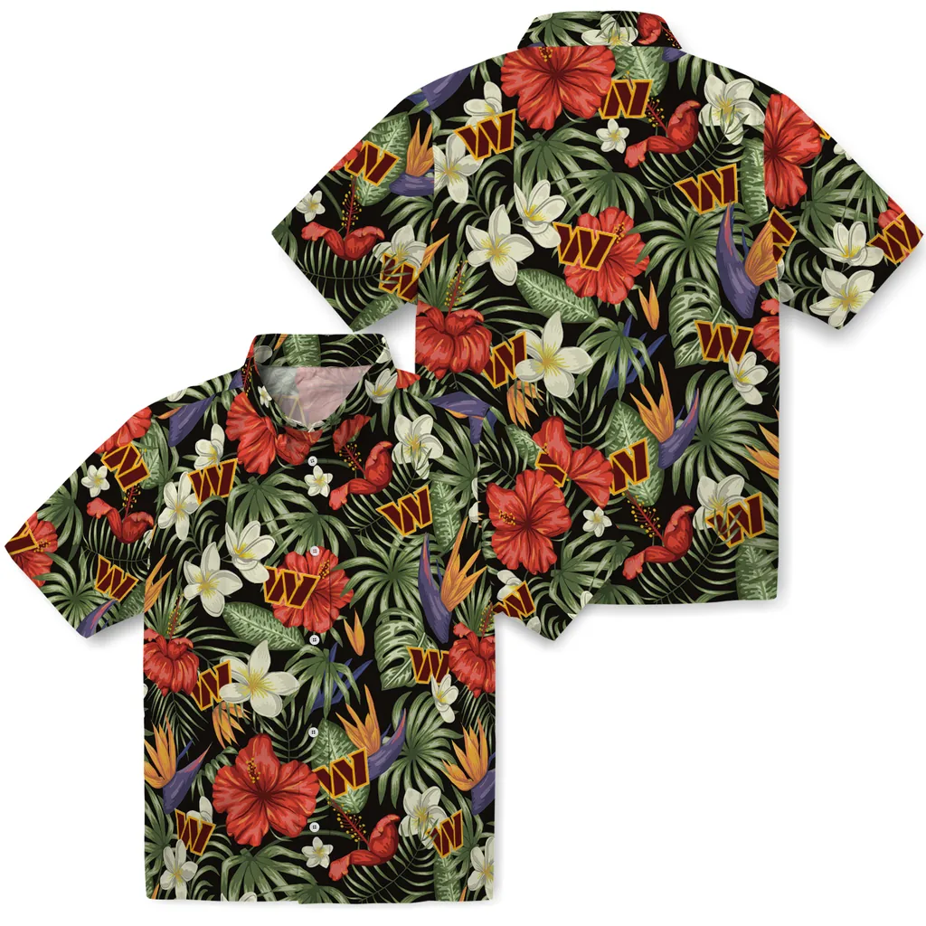Washington Commanders Hawaiian Shirt - Hawaii Floral Hibiscus washington commanders hibiscus bird hawaiian shirts high quality