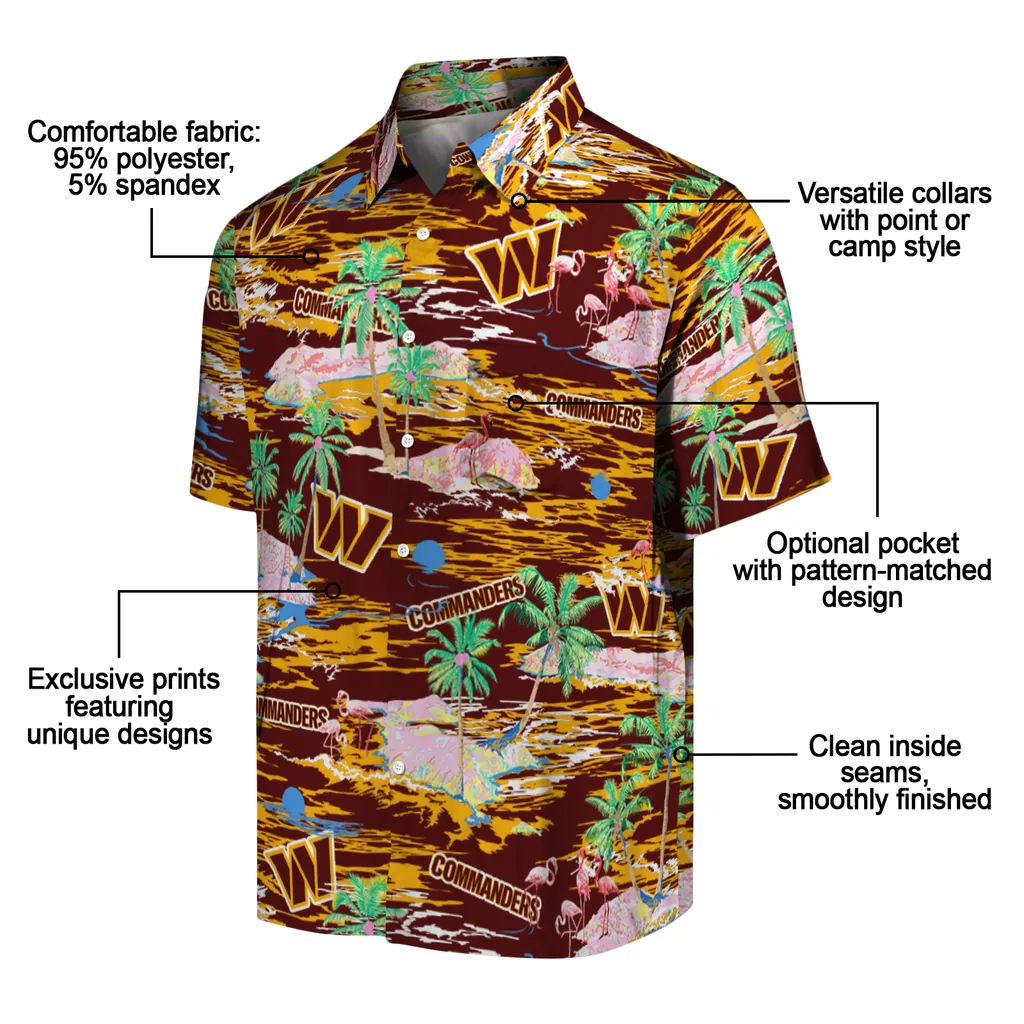 Washington Commanders Hawaiian Shirt - Hawaii Island washington commanders flamingo retreat burgundy hawaiian shirts new arrival