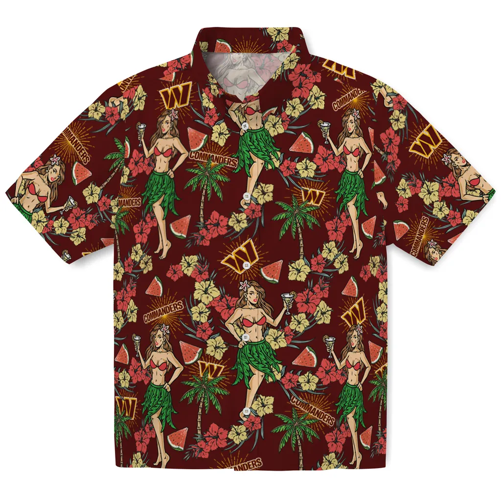 Washington Commanders Hawaiian Shirt - Hawaiian Girls Design washington commanders hawaiian girls design burgundy hawaiian shirts best selling