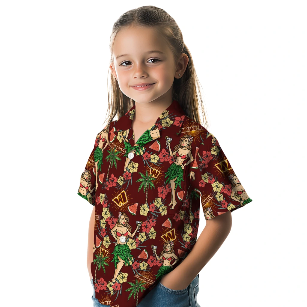 Washington Commanders Hawaiian Shirt - Hawaiian Girls Design washington commanders hawaiian girls design burgundy hawaiian shirts premium grade
