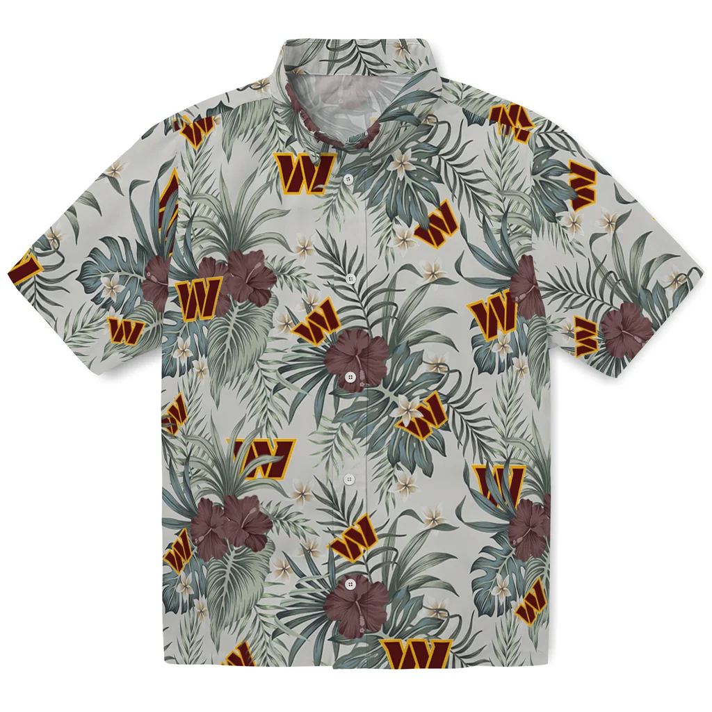 Washington Commanders Hawaiian Shirt - Hibiscus Designs washington commanders hibiscus designs beige hawaiian shirts best selling
