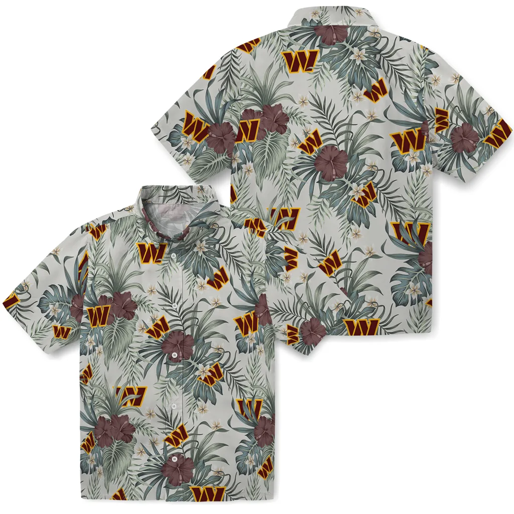 Washington Commanders Hawaiian Shirt - Hibiscus Designs washington commanders hibiscus designs beige hawaiian shirts high quality