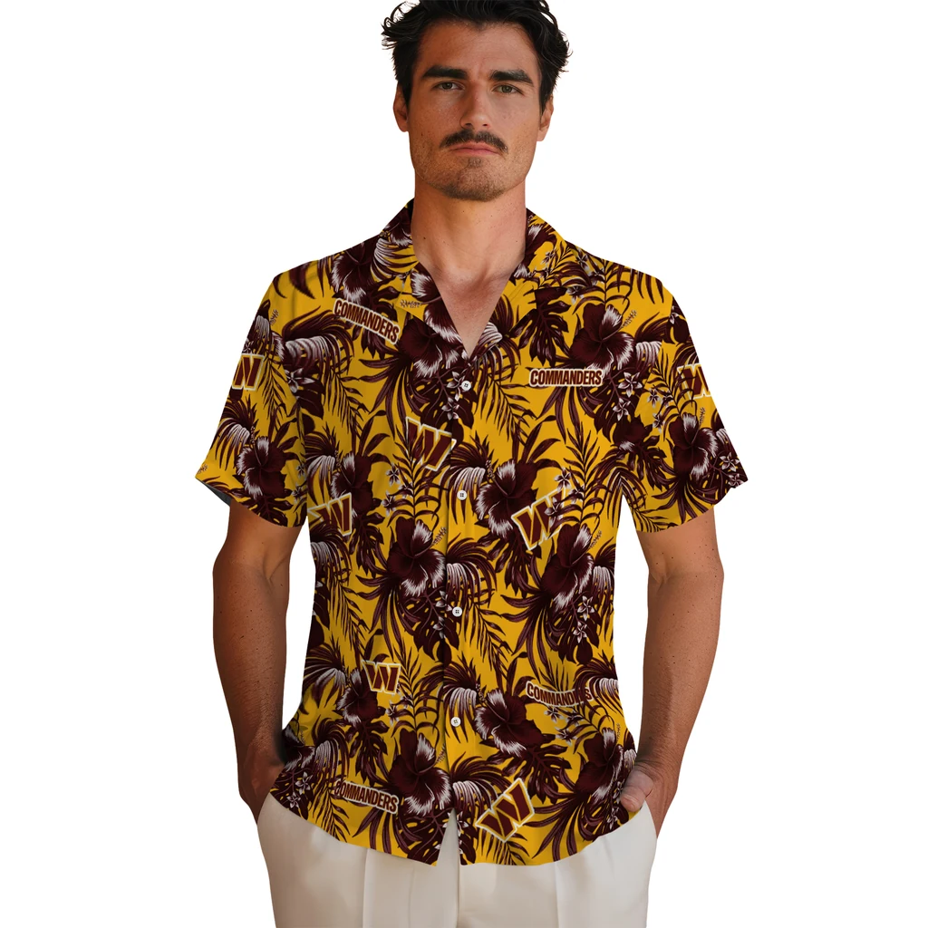 Washington Commanders Hawaiian Shirt - Hibiscus Exotic washington commanders hibiscus exotic burgundy hawaiian shirts fashion forward