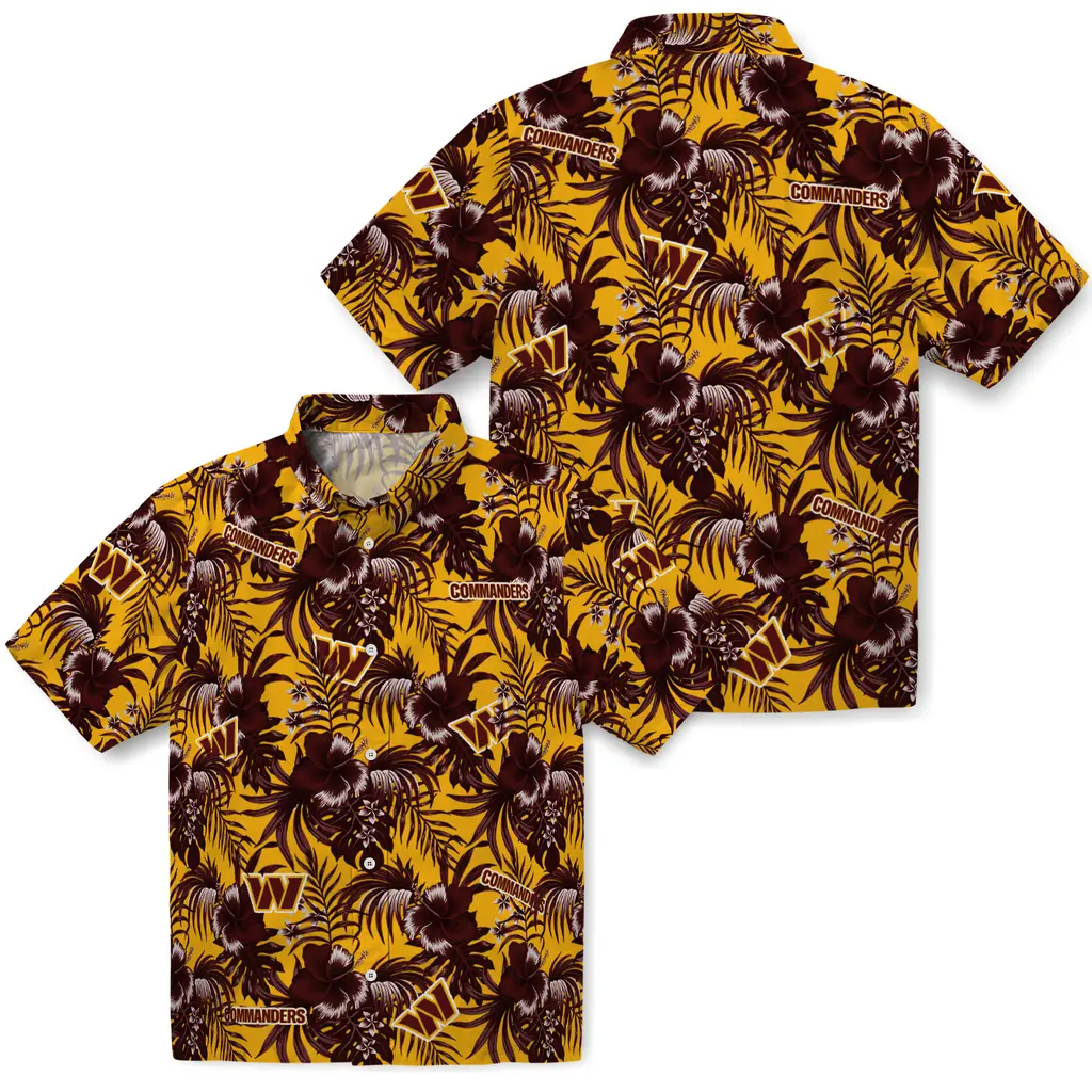 Washington Commanders Hawaiian Shirt - Hibiscus Exotic washington commanders hibiscus exotic burgundy hawaiian shirts high quality