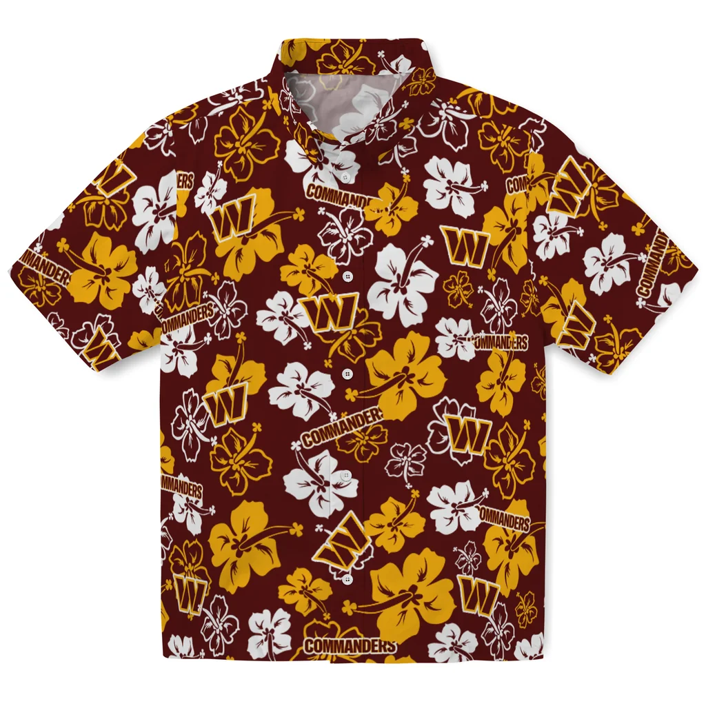 Washington Commanders Hawaiian Shirt - Hibiscus Flower Design washington commanders hibiscus bloom burgundy hawaiian shirts best selling