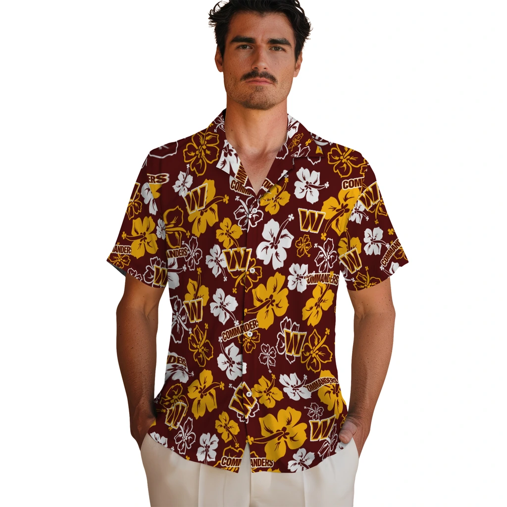 Washington Commanders Hawaiian Shirt - Hibiscus Flower Design washington commanders hibiscus bloom burgundy hawaiian shirts fashion forward