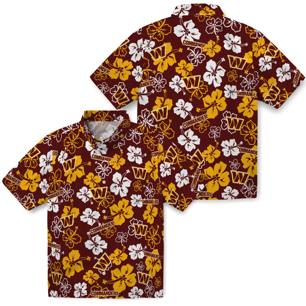Washington Commanders Hawaiian Shirt - Hibiscus Flower Design washington commanders hibiscus bloom burgundy hawaiian shirts high quality
