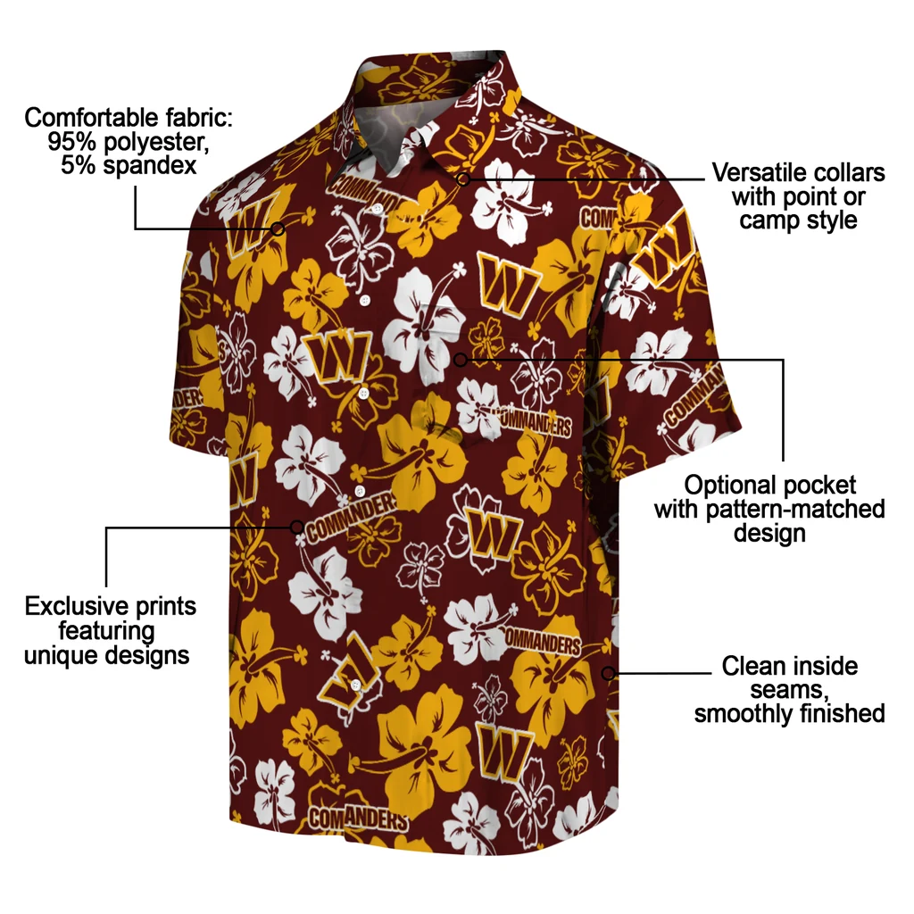 Washington Commanders Hawaiian Shirt - Hibiscus Flower Design washington commanders hibiscus bloom burgundy hawaiian shirts new arrival