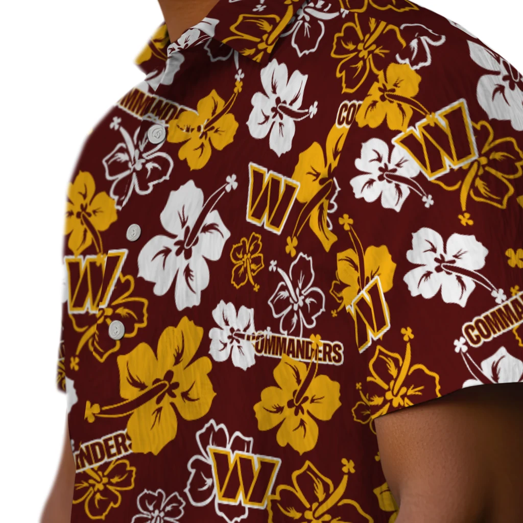 Washington Commanders Hawaiian Shirt - Hibiscus Flower Design washington commanders hibiscus bloom burgundy hawaiian shirts trendy