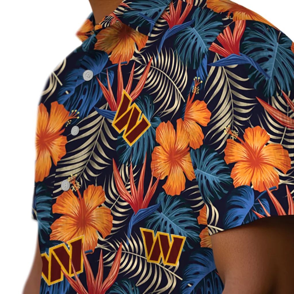 Washington Commanders Hawaiian Shirt - Hibiscus Foliage washington commanders hibiscus foliage hawaiian shirts trendy