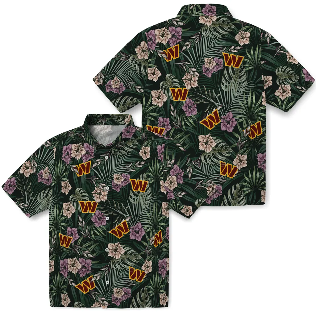 Washington Commanders Hawaiian Shirt - Hibiscus Leaves Pattern washington commanders hibiscus leaves pattern green hawaiian shirts high quality