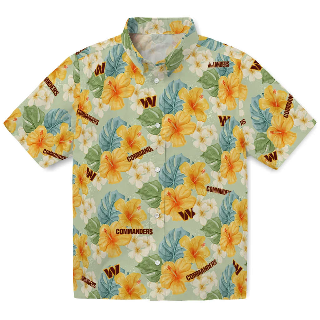 Washington Commanders Hawaiian Shirt - Hibiscus Mood washington commanders hibiscus mood pale lime yellow hawaiian shirts best selling