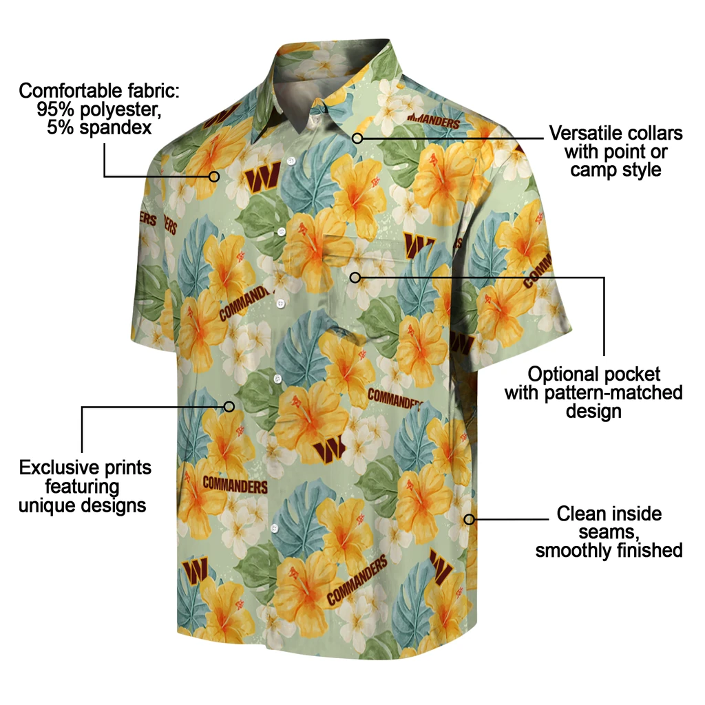 Washington Commanders Hawaiian Shirt - Hibiscus Mood washington commanders hibiscus mood pale lime yellow hawaiian shirts new arrival