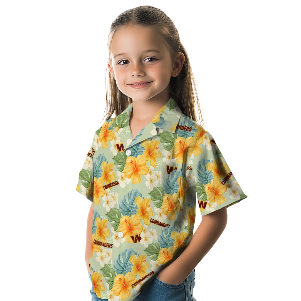 Washington Commanders Hawaiian Shirt - Hibiscus Mood washington commanders hibiscus mood pale lime yellow hawaiian shirts premium grade