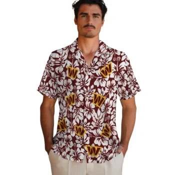 washington commanders hibiscus motif burgundy white hawaiian shirts fashion forward
