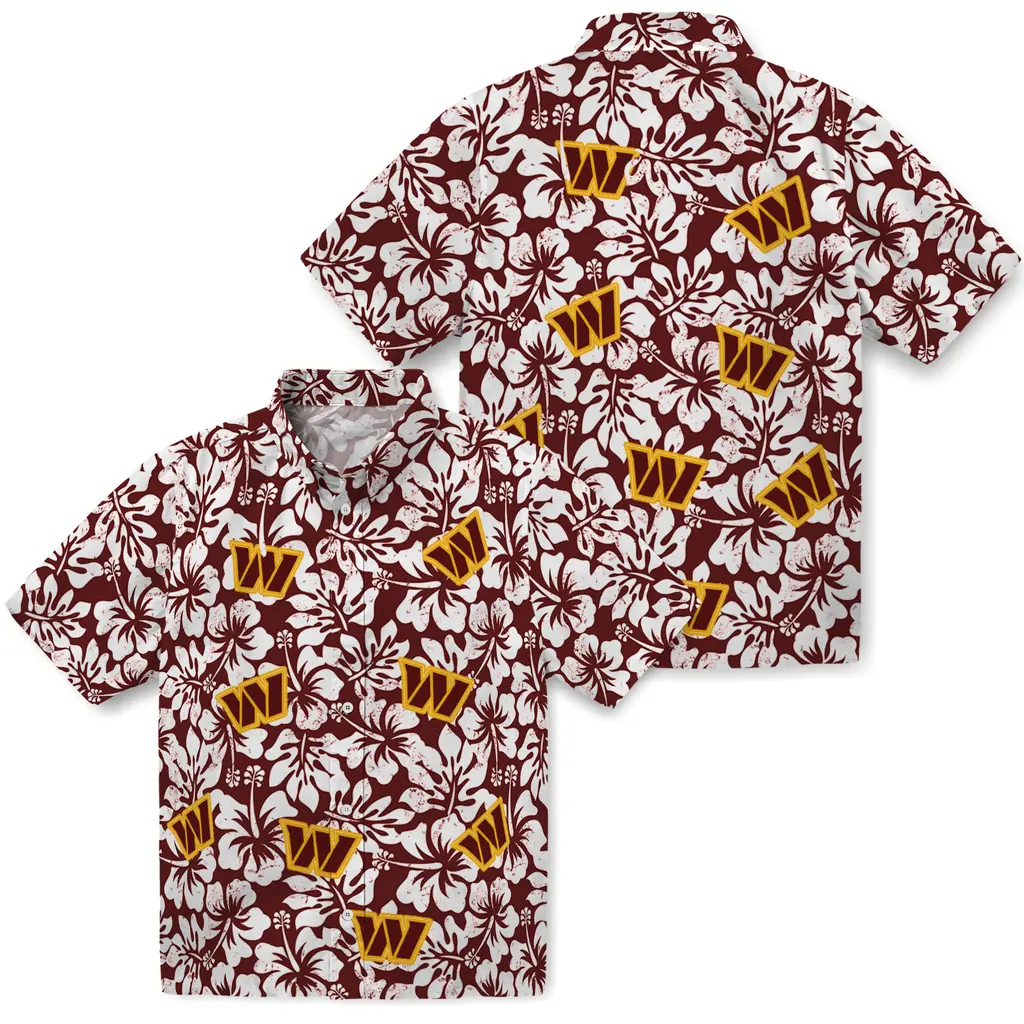 Washington Commanders Hawaiian Shirt - Hibiscus Motif washington commanders hibiscus motif burgundy white hawaiian shirts high quality