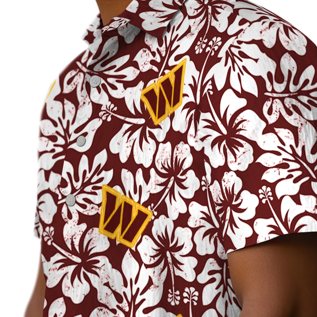 Washington Commanders Hawaiian Shirt - Hibiscus Motif washington commanders hibiscus motif burgundy white hawaiian shirts trendy