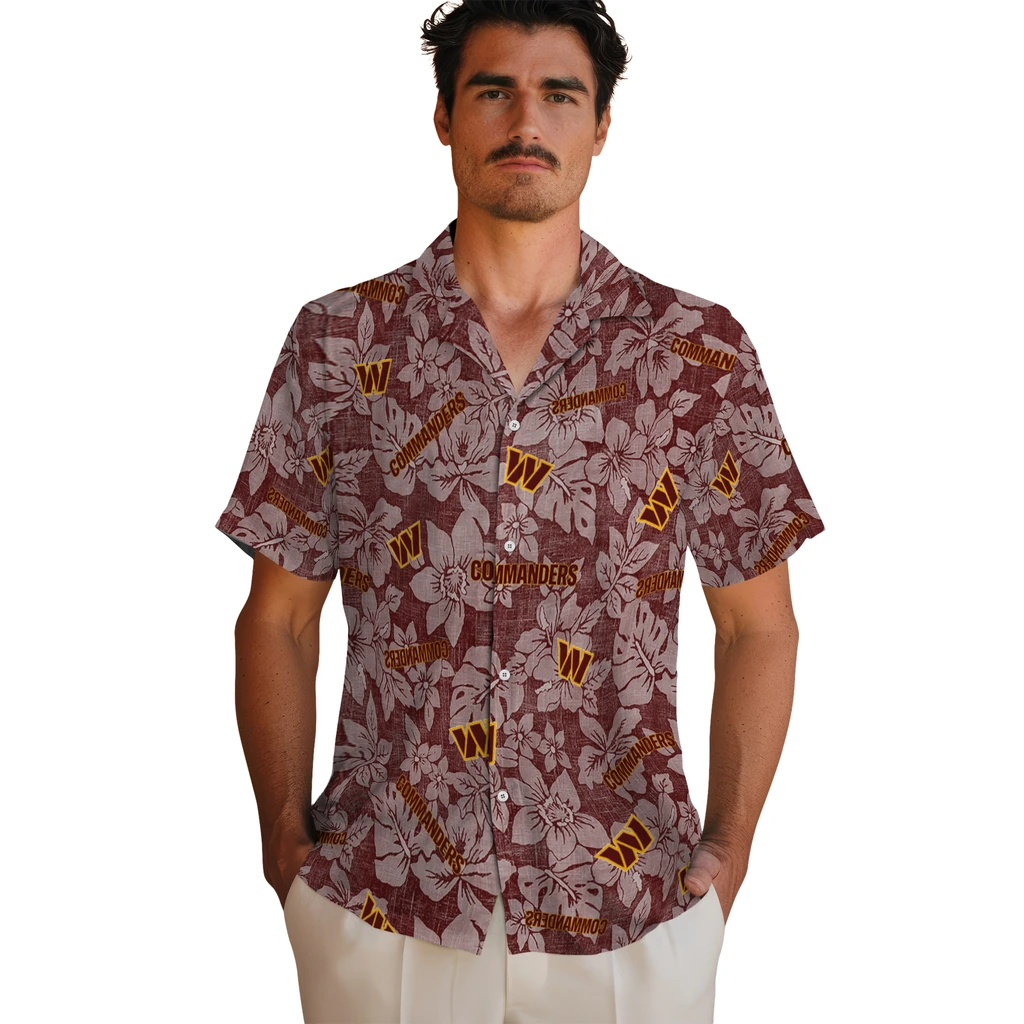 Washington Commanders Hawaiian Shirt - Hibiscus Oasis washington commanders hibiscus oasis burgundy hawaiian shirts fashion forward