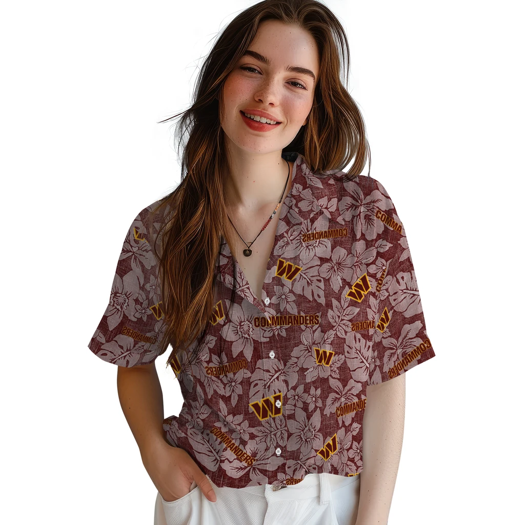Washington Commanders Hawaiian Shirt - Hibiscus Oasis washington commanders hibiscus oasis burgundy hawaiian shirts latest model
