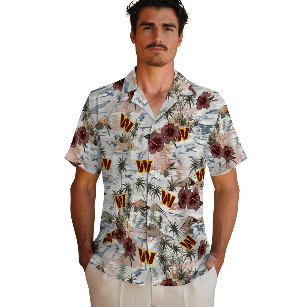 Washington Commanders Hawaiian Shirt - Hibiscus Seaside washington commanders hibiscus seaside white hawaiian shirts fashion forward