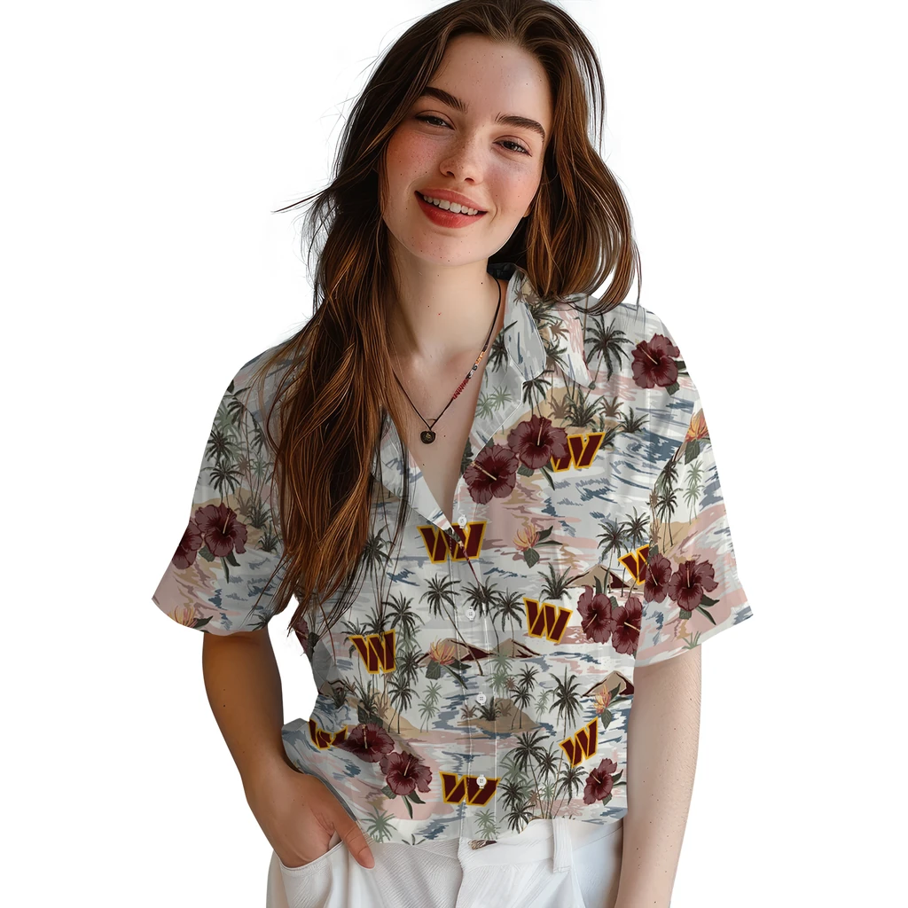 Washington Commanders Hawaiian Shirt - Hibiscus Seaside washington commanders hibiscus seaside white hawaiian shirts latest model
