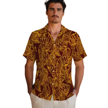 washington commanders leaf outline burgundy hawaiian shirts fashion forward