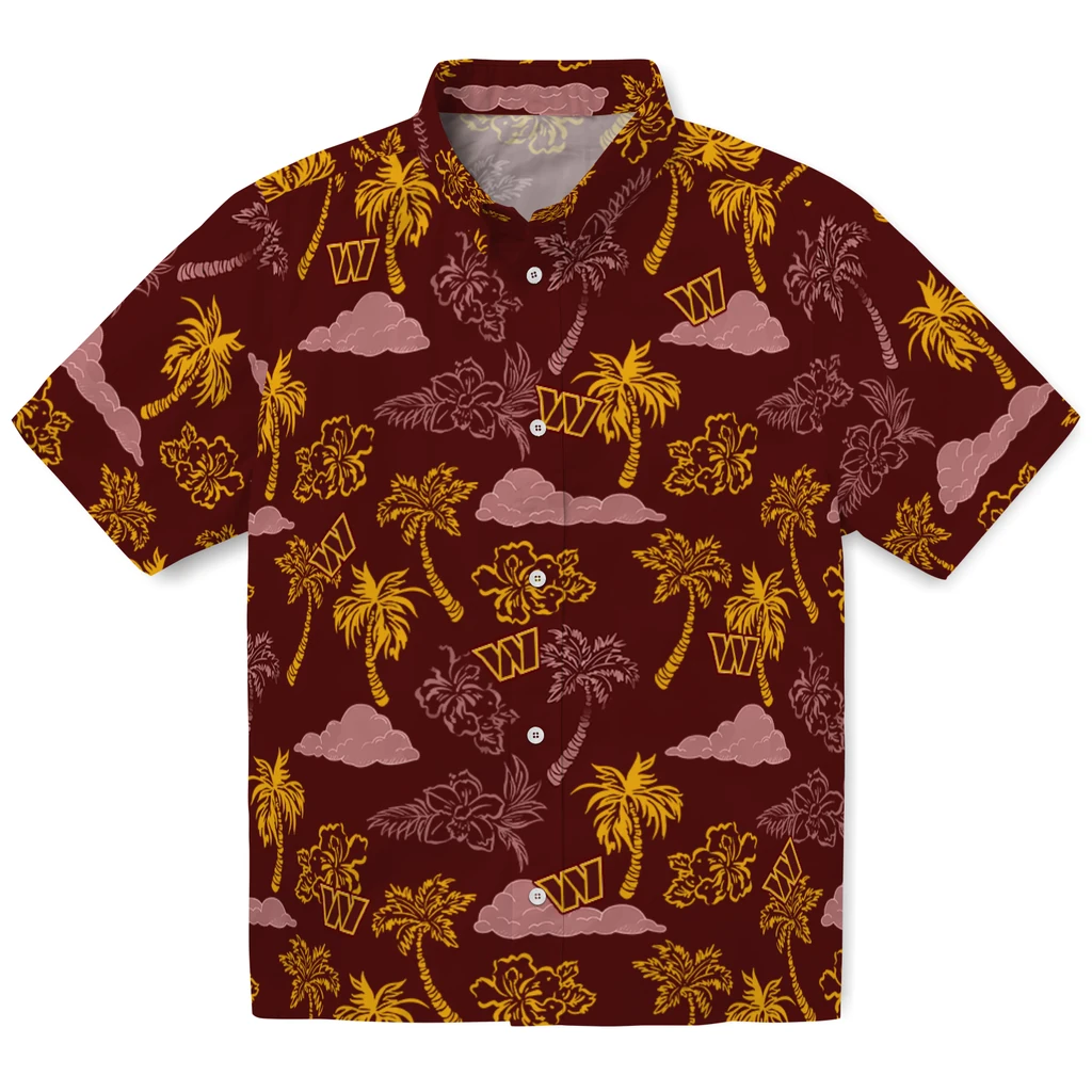 Washington Commanders Hawaiian Shirt - Palm And Clouds washington commanders palm and clouds burgundy hawaiian shirts best selling