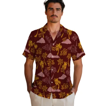 washington commanders palm and clouds burgundy hawaiian shirts fashion forward